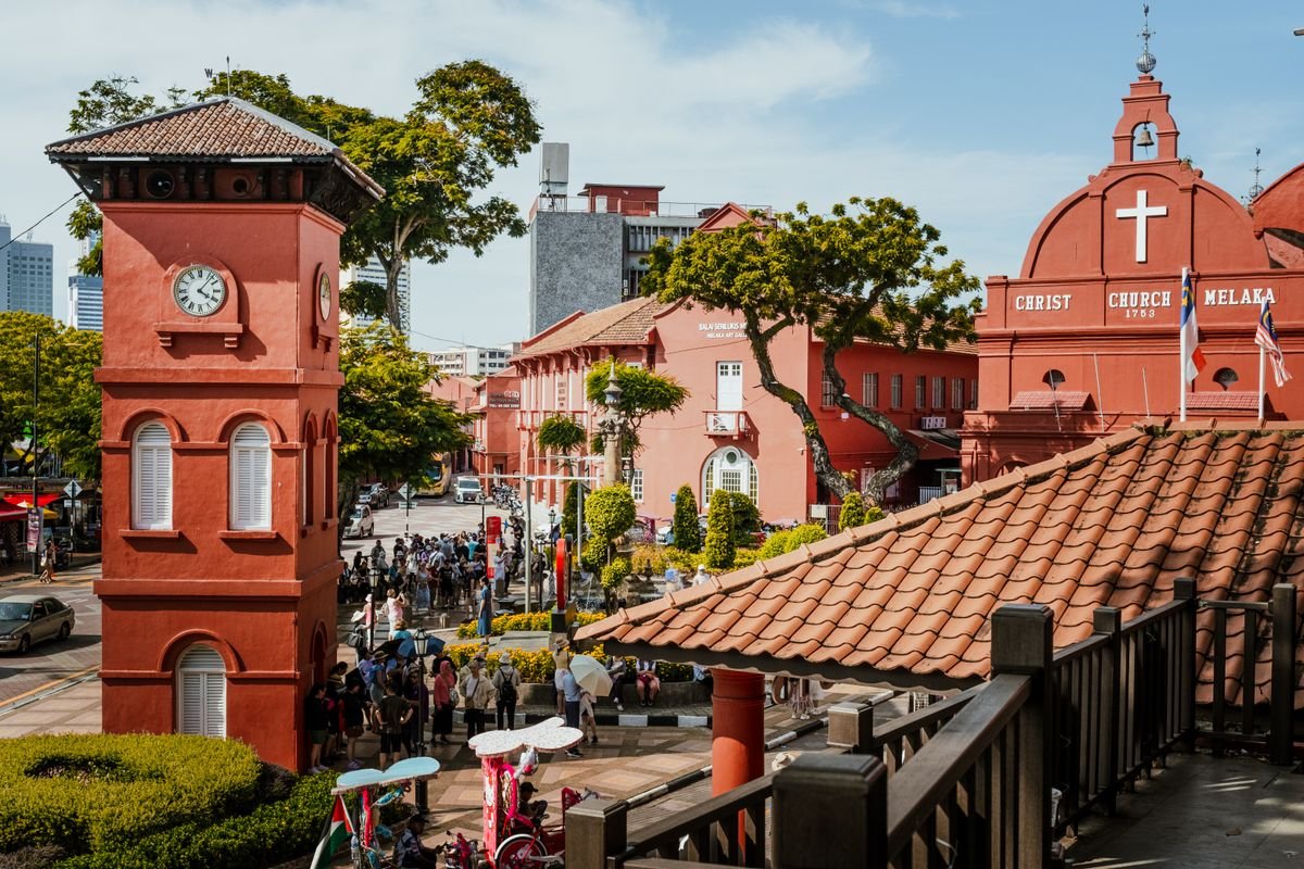 Christ Church and the clock tower in Dutch Square, Melaka